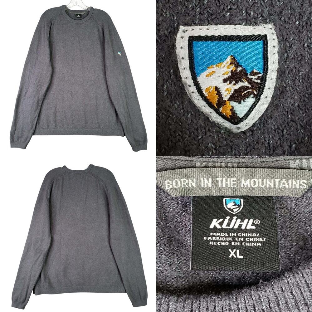 Kuhl Sweater Gray Long‎ Sleeve Crewneck Men’s Size XL Knit Logo Pullover